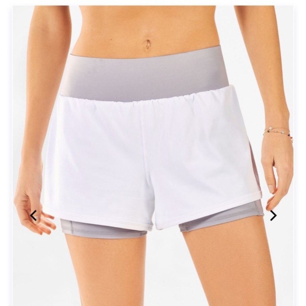 Fabletics Olesia Shine White Gray Shorts
